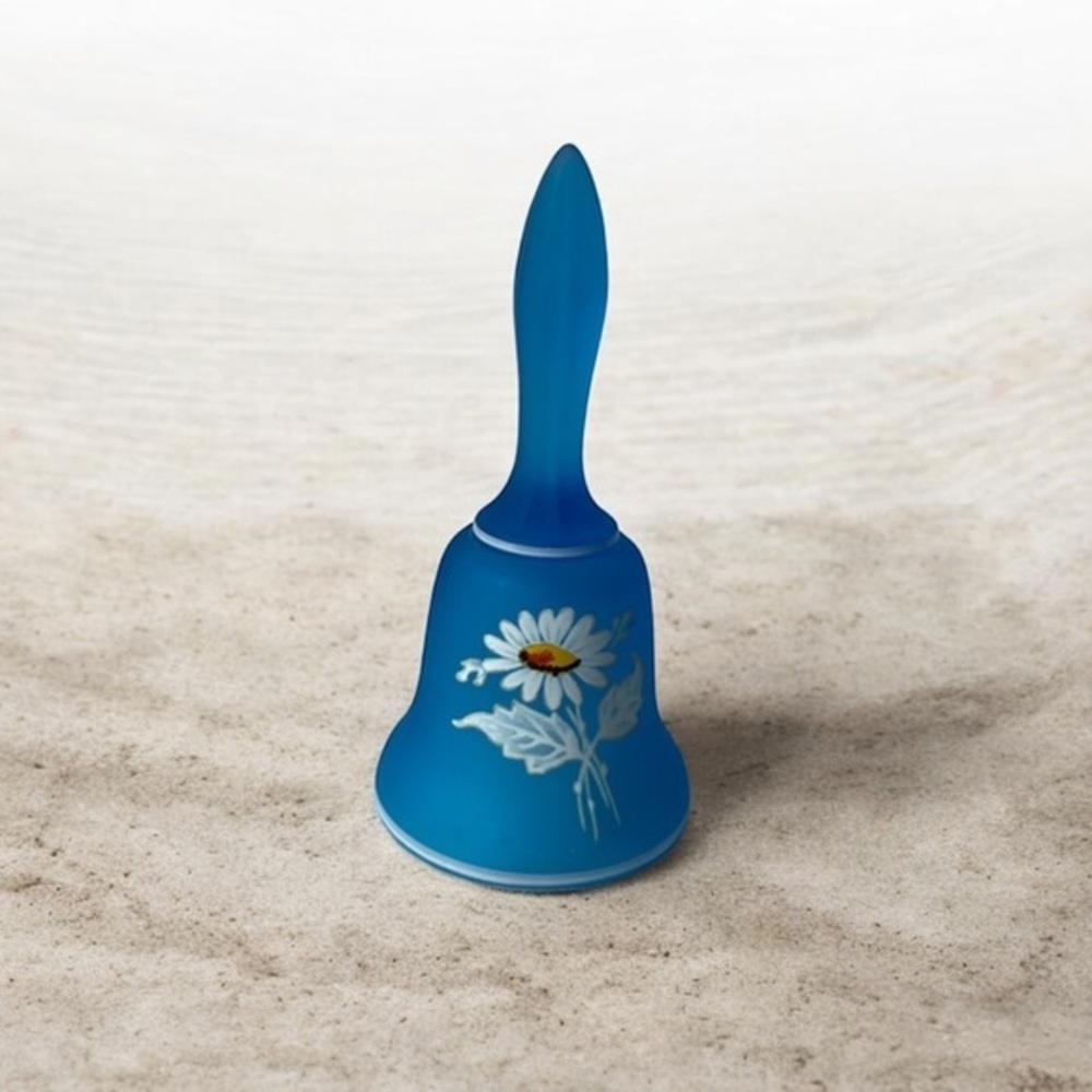 Westmoreland Glass Authentic Handmade Blue Glass BELL with Handpainted Flowers 5